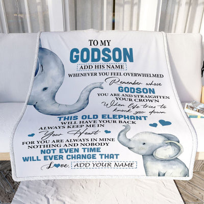 Personalized To My Godson Gifts Blanket From Godmother Uncle Whenever Elephant Unique Birthday Gifts For Godson Graduation Christmas Custom Fleece Throw Blanket | teecentury