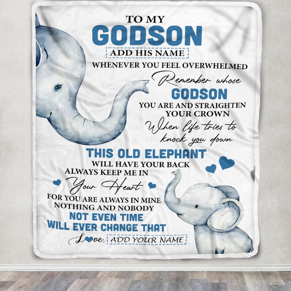Personalized To My Godson Gifts Blanket From Godmother Uncle Whenever Elephant Unique Birthday Gifts For Godson Graduation Christmas Custom Fleece Throw Blanket | teecentury