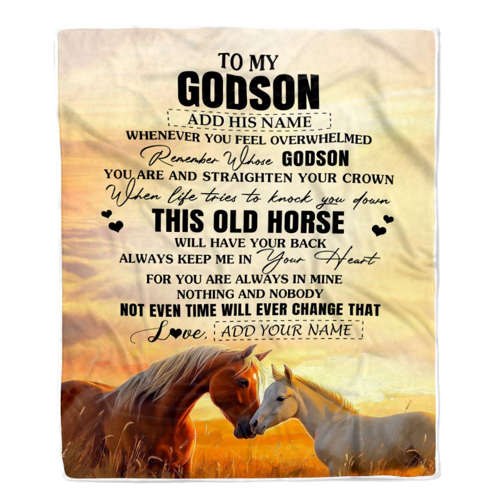 Personalized To My Godson Gifts Blanket From Godmother Uncle Whenever Horse Unique Birthday Gifts For Godson Graduation Christmas Custom Fleece Throw Blanket | teecentury