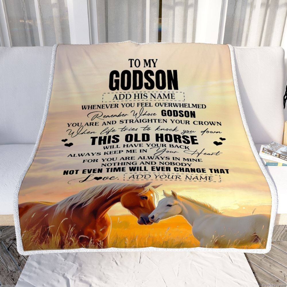 Personalized To My Godson Gifts Blanket From Godmother Uncle Whenever Horse Unique Birthday Gifts For Godson Graduation Christmas Custom Fleece Throw Blanket | teecentury