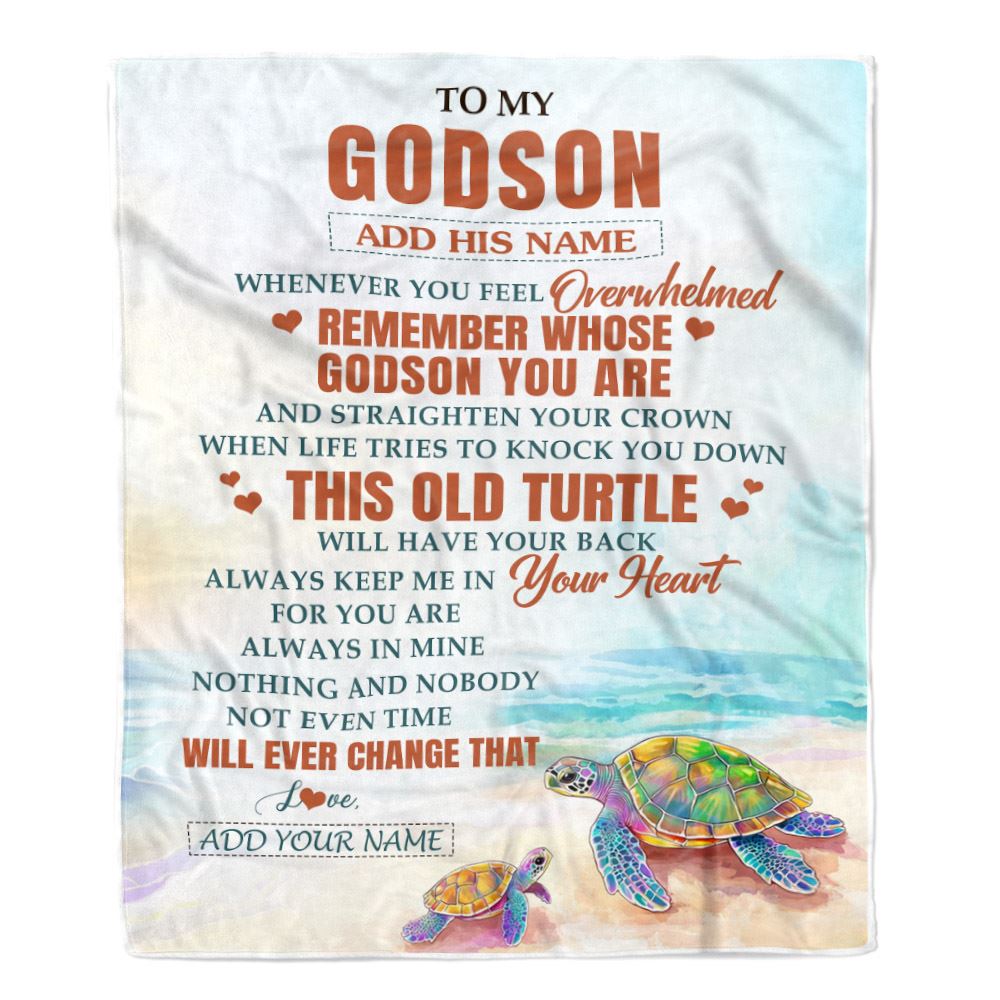 Personalized To My Godson Gifts Blanket From Godmother Uncle Whenever Turtle Unique Birthday Gifts For Godson Graduation Christmas Custom Fleece Throw Blanket | teecentury