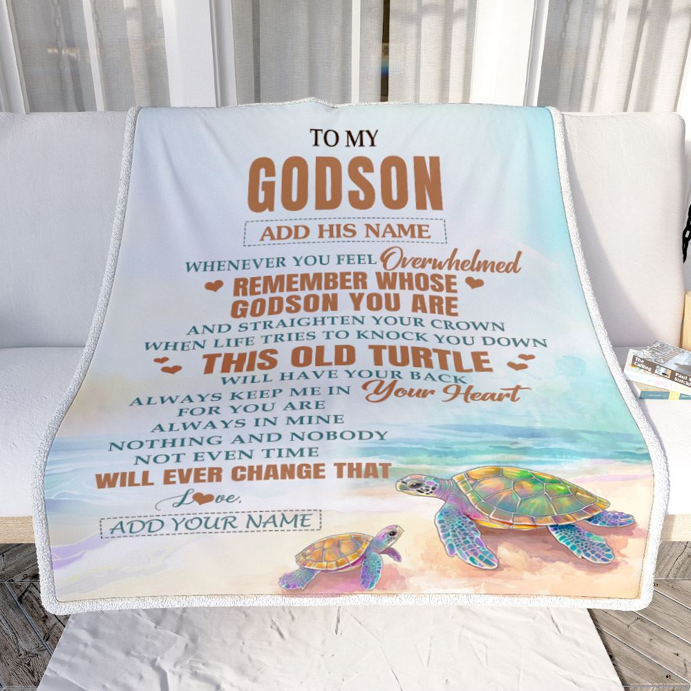Personalized To My Godson Gifts Blanket From Godmother Uncle Whenever Turtle Unique Birthday Gifts For Godson Graduation Christmas Custom Fleece Throw Blanket | teecentury