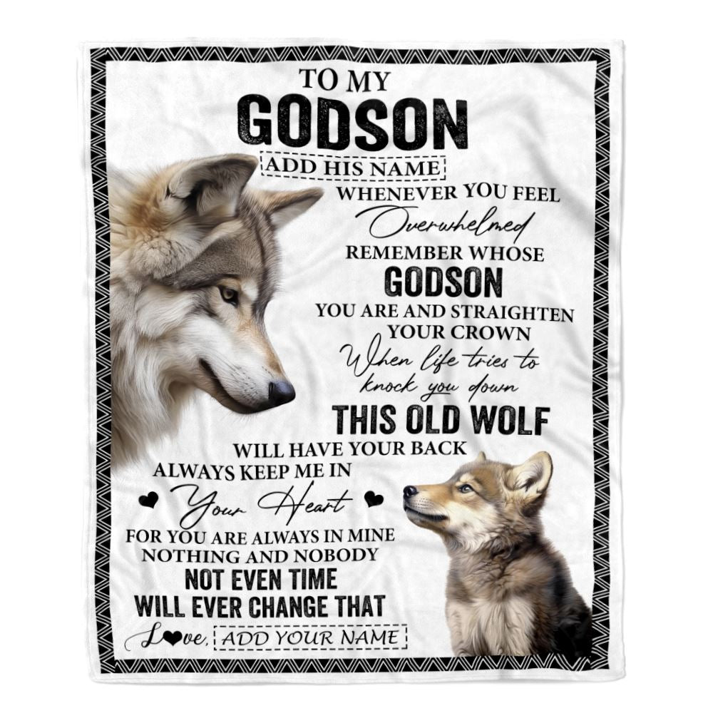 Personalized To My Godson Gifts Blanket From Godmother Uncle Whenever Wolf Unique Birthday Gifts For Godson Graduation Christmas Custom Fleece Throw Blanket | teecentury