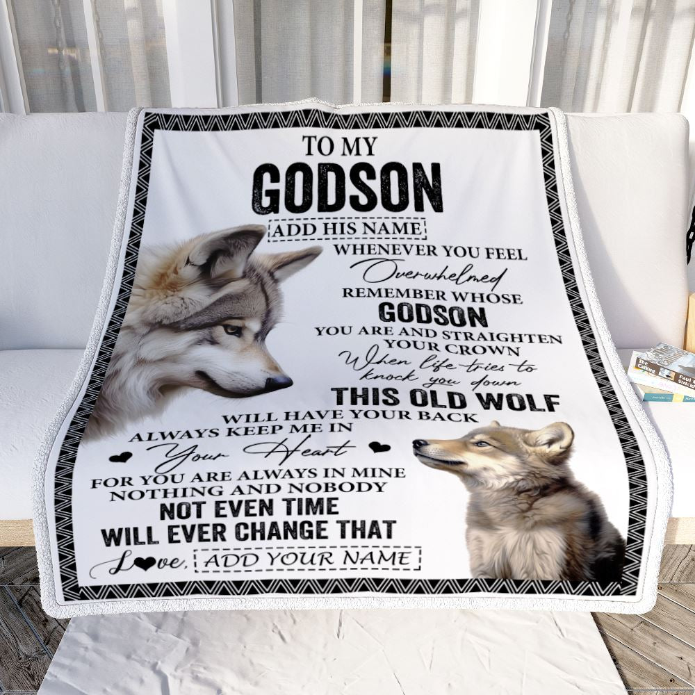Personalized To My Godson Gifts Blanket From Godmother Uncle Whenever Wolf Unique Birthday Gifts For Godson Graduation Christmas Custom Fleece Throw Blanket | teecentury