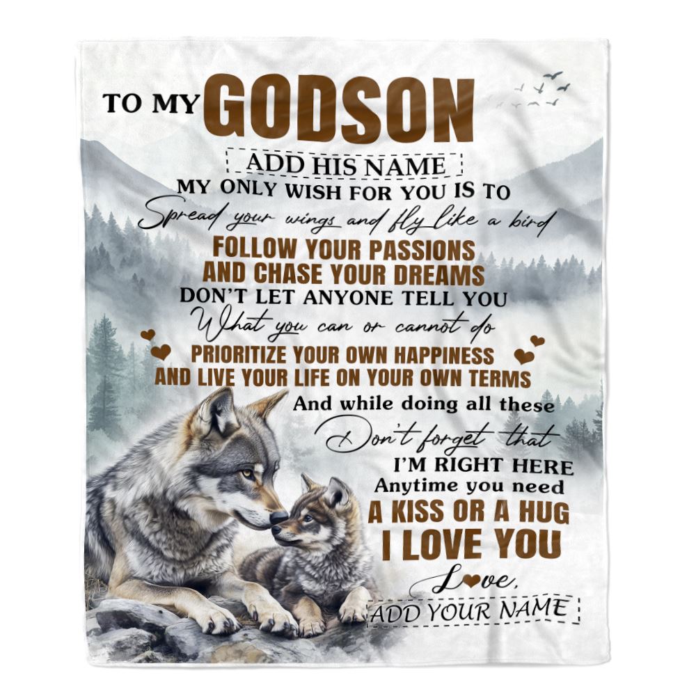 Personalized To My Godson Gifts Blanket From Godmother Uncle Wolf My Only Wish For You Godson Birthday Gifts Graduation Christmas Customized Fleece Blanket | teecentury