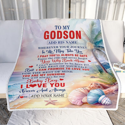 Personalized To My Godson Gifts Blanket From Godmother Wherever Your Journey In Life Beach Godson Birthday Gifts Graduation Customized Fleece Throw Blanket | teecentury