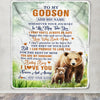 Personalized To My Godson Gifts Blanket From Godmother Wherever Your Journey In Life Bear Godson Birthday Gifts Graduation Customized Fleece Throw Blanket | teecentury