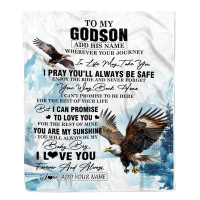 Personalized To My Godson Gifts Blanket From Godmother Wherever Your Journey In Life Eagle Godson Birthday Gifts Graduation Customized Fleece Throw Blanket | teecentury
