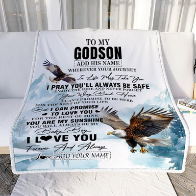 Personalized To My Godson Gifts Blanket From Godmother Wherever Your Journey In Life Eagle Godson Birthday Gifts Graduation Customized Fleece Throw Blanket | teecentury