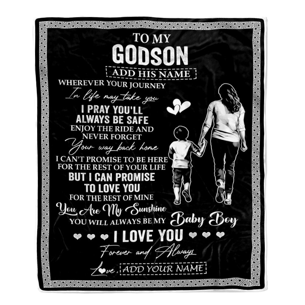 Personalized To My Godson Gifts Blanket From Godmother Wherever Your Journey In Life Godmom Goddaughter Birthday Gifts Christmas Customized Fleece Blanket | teecentury