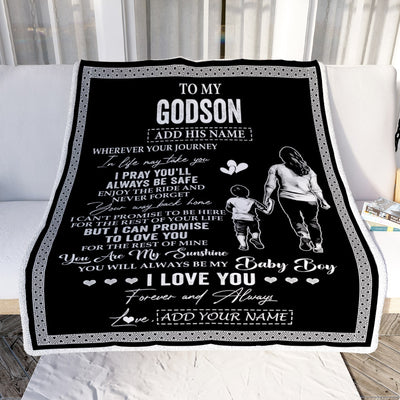 Personalized To My Godson Gifts Blanket From Godmother Wherever Your Journey In Life Godmom Goddaughter Birthday Gifts Christmas Customized Fleece Blanket | teecentury