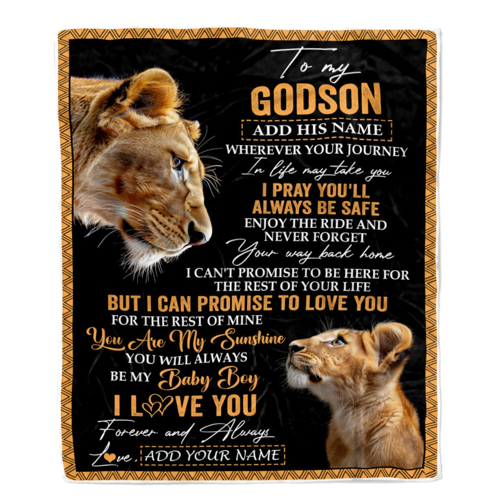 Personalized To My Godson Gifts Blanket From Godmother Wherever Your Journey In Life Lion Goddaughter Birthday Gifts Christmas Customized Fleece Blanket | teecentury