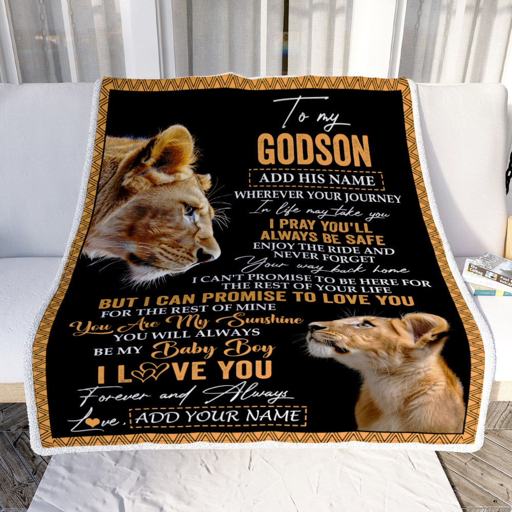 Personalized To My Godson Gifts Blanket From Godmother Wherever Your Journey In Life Lion Goddaughter Birthday Gifts Christmas Customized Fleece Blanket | teecentury