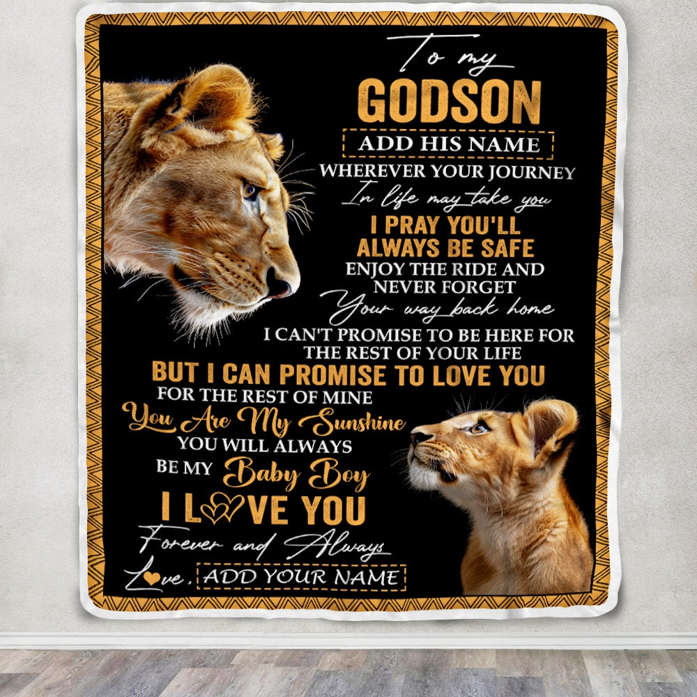 Personalized To My Godson Gifts Blanket From Godmother Wherever Your Journey In Life Lion Goddaughter Birthday Gifts Christmas Customized Fleece Blanket | teecentury