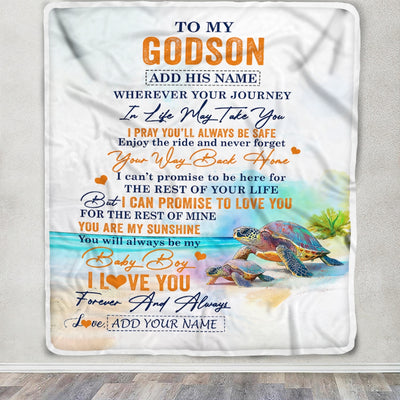 Personalized To My Godson Gifts Blanket From Godmother Wherever Your Journey In Life Turtle Godson Birthday Gifts Graduation Customized Fleece Throw Blanket | teecentury