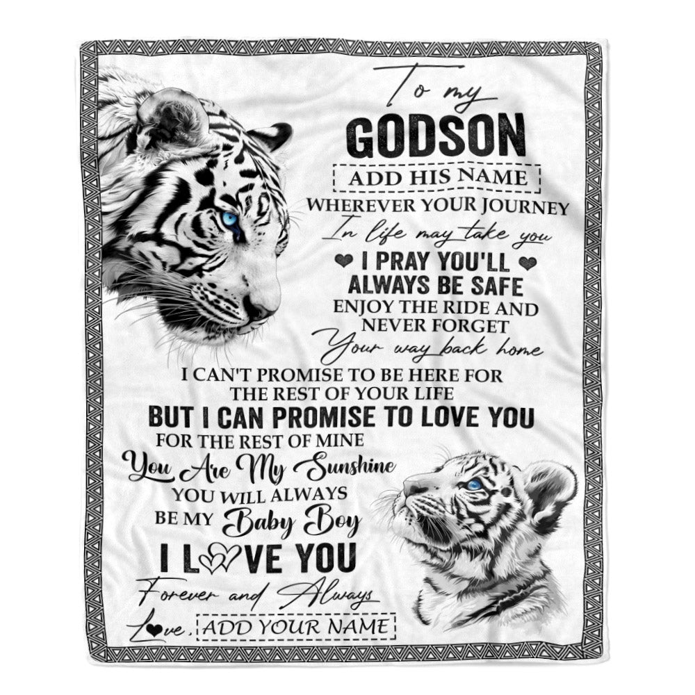 Personalized To My Godson Gifts Blanket From Godmother Wherever Your Journey In Life White Tier Goddaughter Birthday Gifts Christmas Customized Fleece Blanket | teecentury