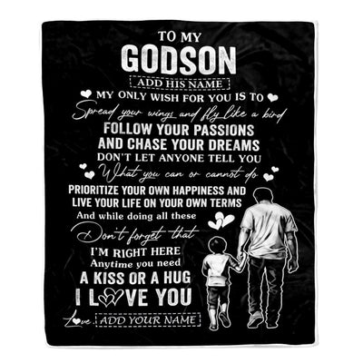 Personalized To My Godson Gifts Blanket From Uncle Godfather My Only Wish For You Godson Birthday Gifts Graduation Christmas Customized Fleece Throw Blanket | teecentury