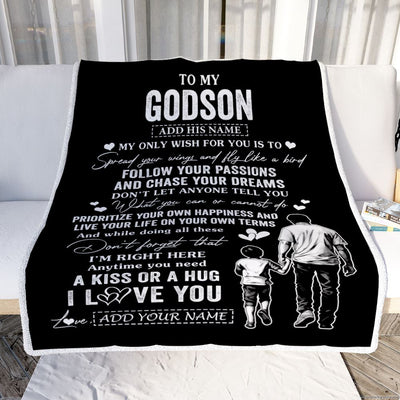Personalized To My Godson Gifts Blanket From Uncle Godfather My Only Wish For You Godson Birthday Gifts Graduation Christmas Customized Fleece Throw Blanket | teecentury