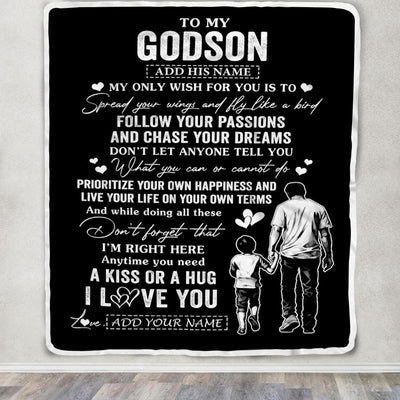 Personalized To My Godson Gifts Blanket From Uncle Godfather My Only Wish For You Godson Birthday Gifts Graduation Christmas Customized Fleece Throw Blanket | teecentury