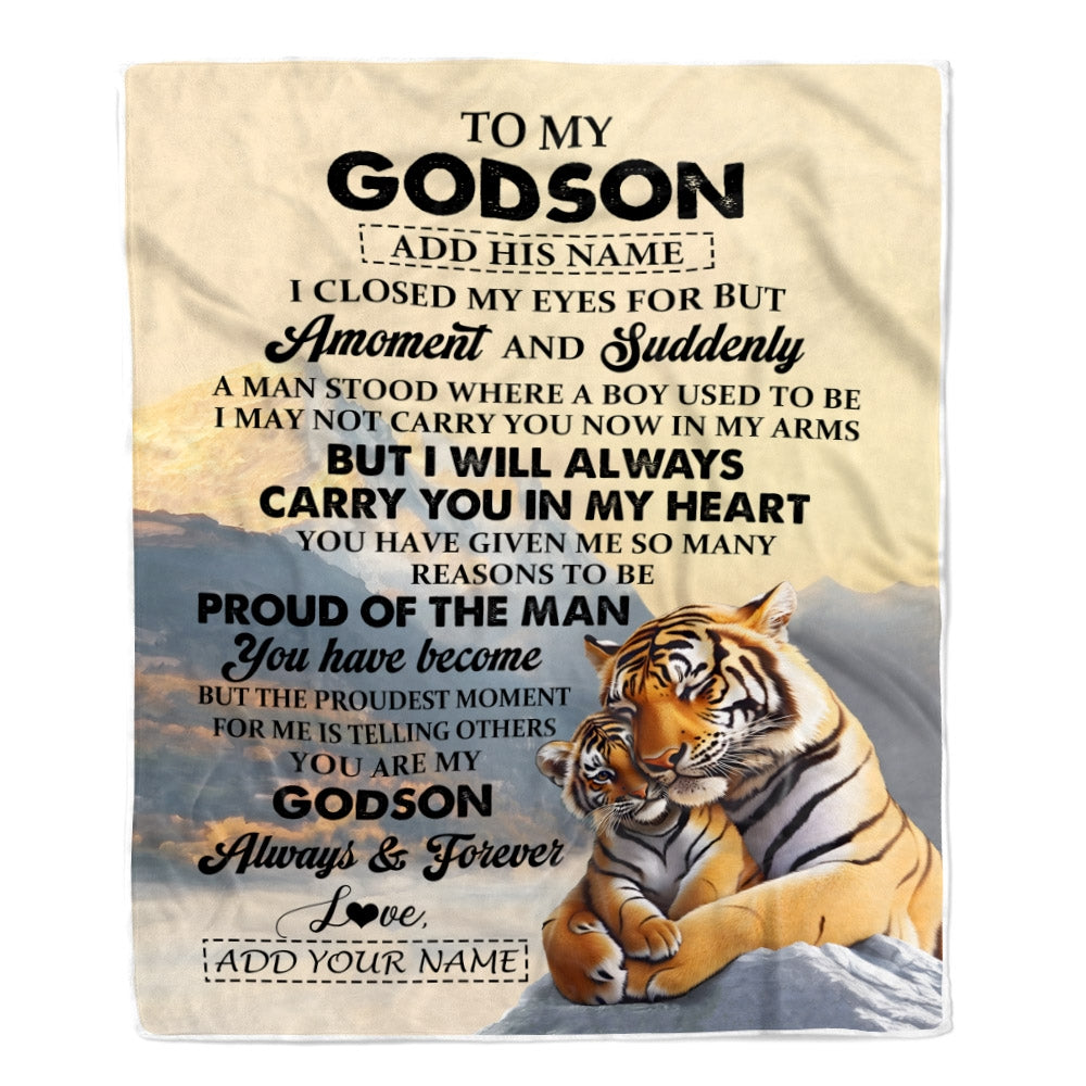 Personalized To My Godson Gifts Blanket Tiger From Godmother Uncle Godmother You Are My Godson Birthday Gifts Graduation Christmas Custom Fleece Blanket | teecentury