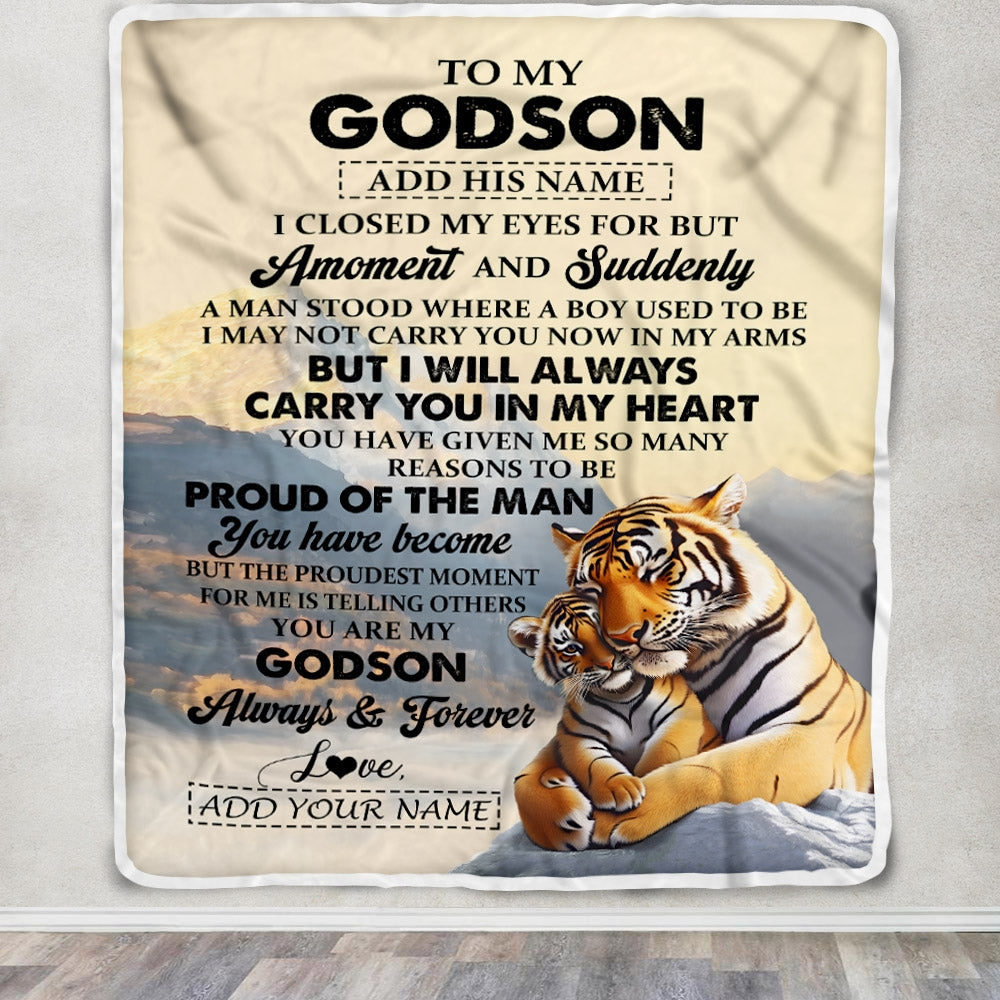 Personalized To My Godson Gifts Blanket Tiger From Godmother Uncle Godmother You Are My Godson Birthday Gifts Graduation Christmas Custom Fleece Blanket | teecentury