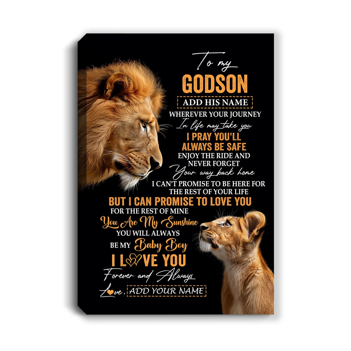 Personalized To My Godson Gifts Canvas From Godfather Wherever Your Journey In Life Lion Goddaughter Birthday Gifts Christmas Custom Wall Art Framed Canvas | teecentury