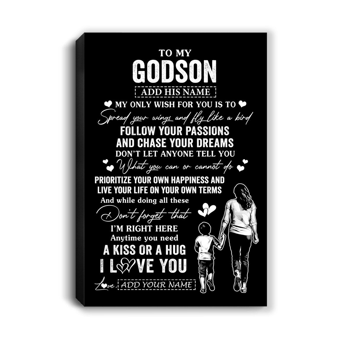 Personalized To My Godson Gifts Canvas From Godmother Aunt My Only Wish For You Godson Birthday Gifts Graduation Christmas Custom Wall Art Print Framed Canvas | teecentury