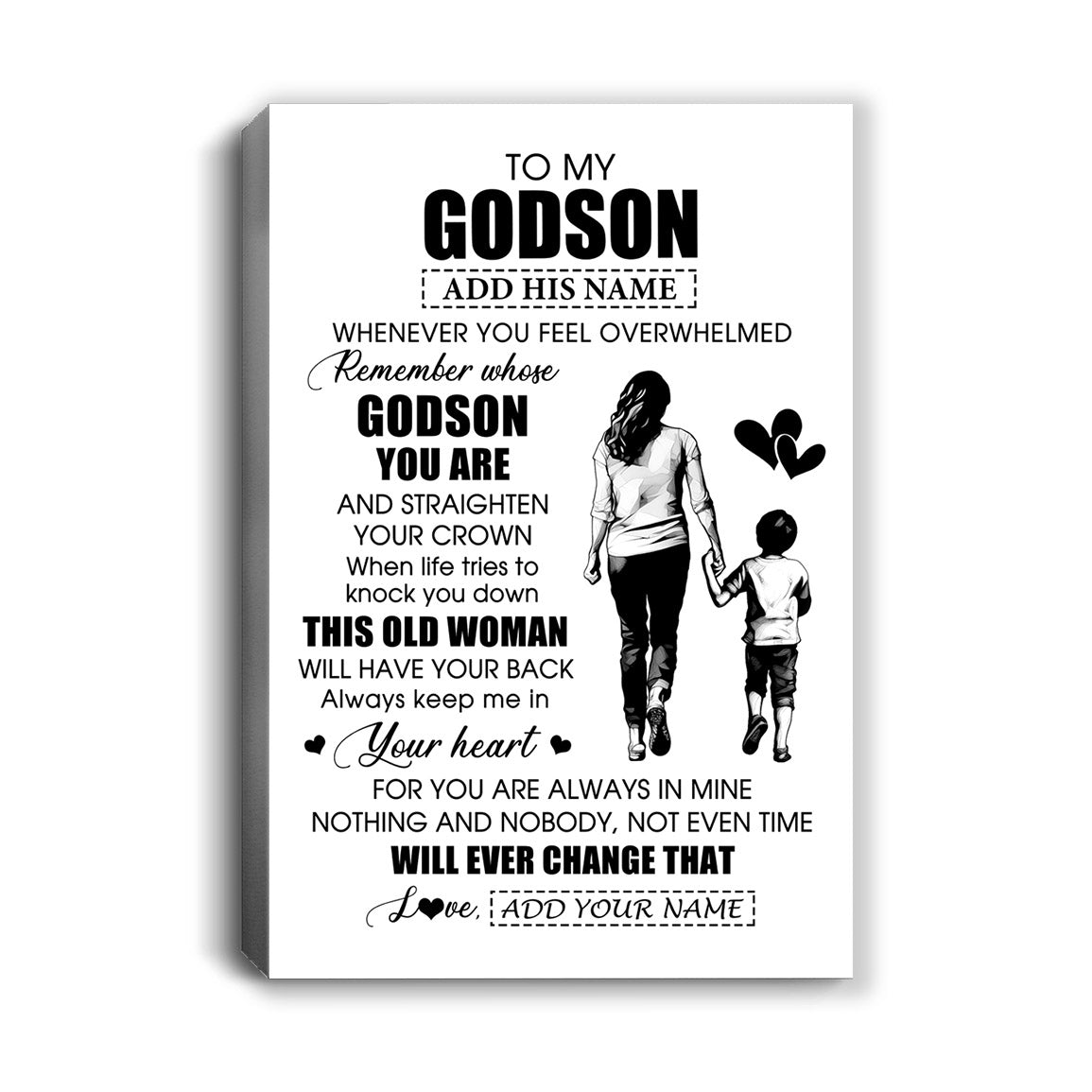 Personalized To My Godson Gifts Canvas From Godmother Aunt Whenever Woman Unique Birthday Gifts For Godson Graduation Christmas Custom Wall Art Print Framed Canvas | teecentury