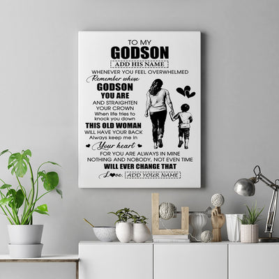 Personalized To My Godson Gifts Canvas From Godmother Aunt Whenever Woman Unique Birthday Gifts For Godson Graduation Christmas Custom Wall Art Print Framed Canvas | teecentury