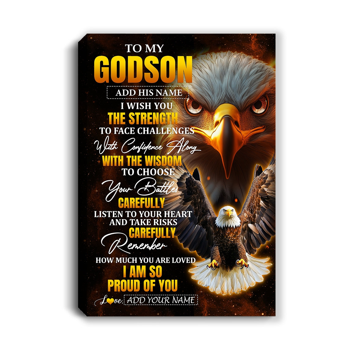 Personalized To My Godson Gifts Canvas From Godmother Godfather I Wish You The Strength Eagle Godson Birthday Gifts Christmas Graduation Custom Wall Art Framed Canvas | teecentury