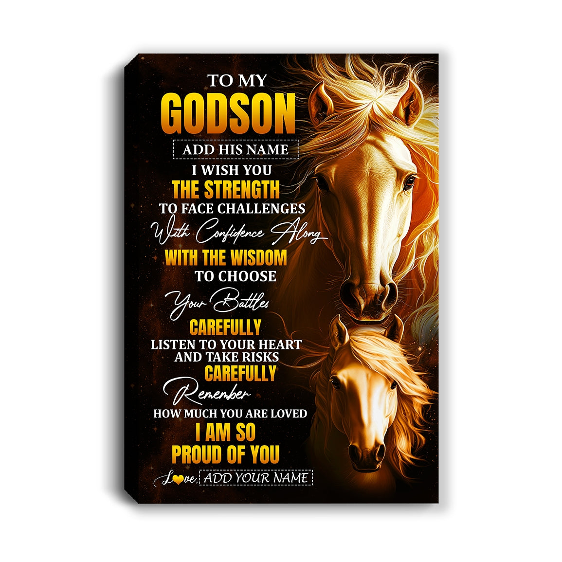 Personalized To My Godson Gifts Canvas From Godmother Godfather I Wish You The Strength Horse Godson Birthday Gifts Christmas Graduation Custom Wall Art Framed Canvas | teecentury