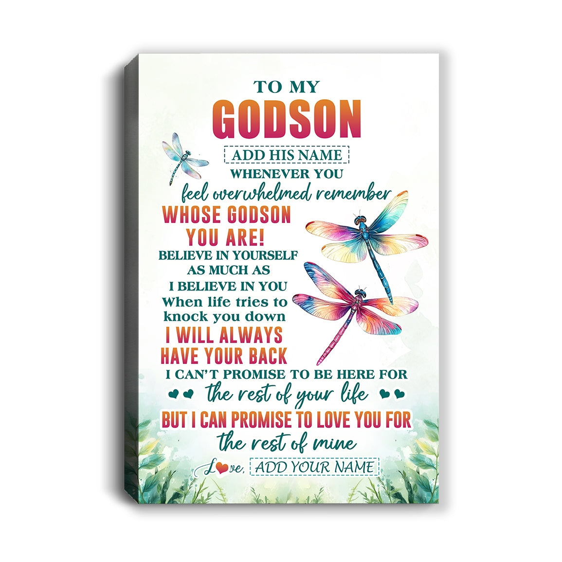 Personalized To My Godson Gifts Canvas From Godmother Uncle Godmother Whenever You Feel Dragonfly Godson Birthday Gifts Graduation Christmas Custom Art Framed Canvas | teecentury