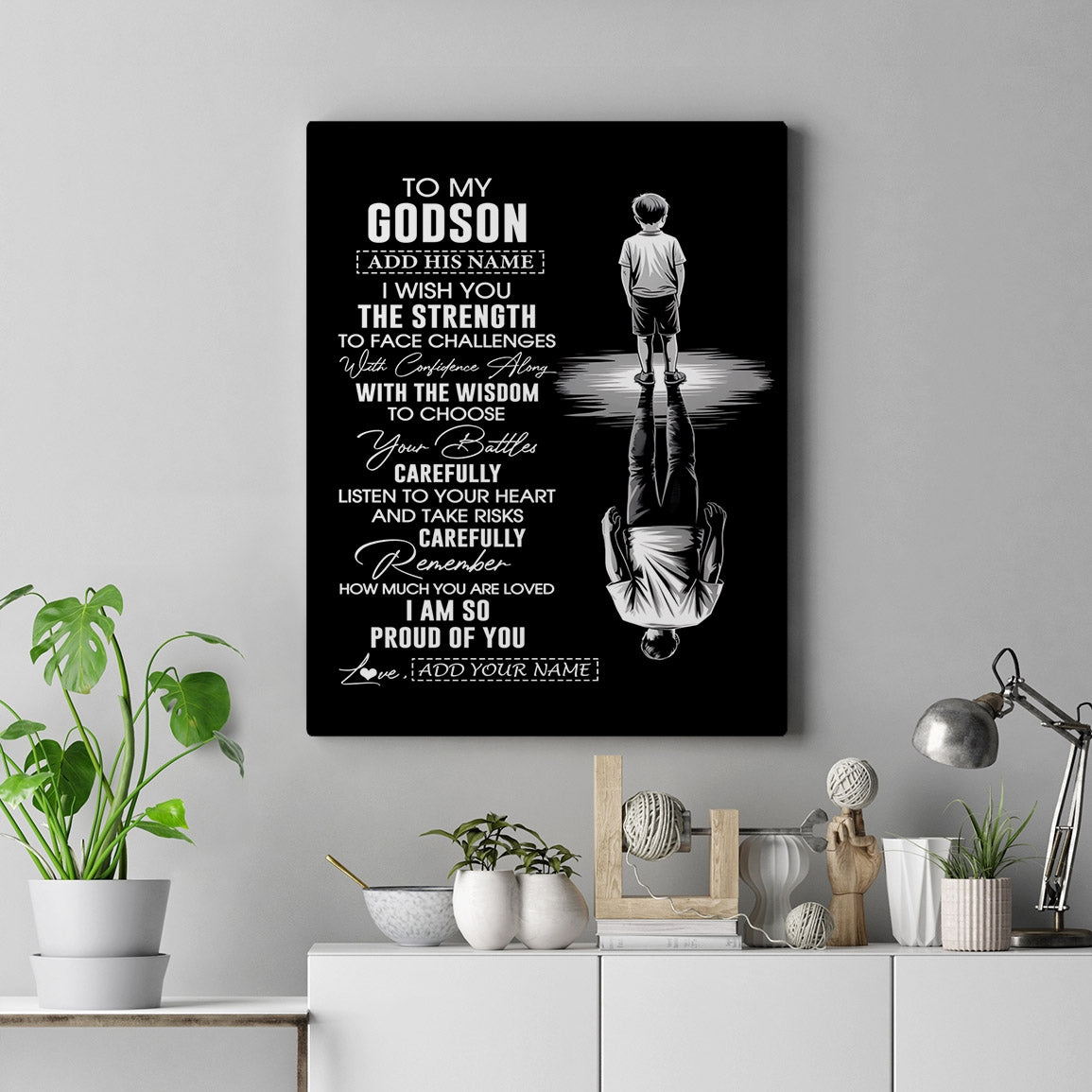 Personalized To My Godson Gifts Canvas From Godmother Uncle I Wish You The Strength Godson Birthday Gifts Christmas Graduation Custom Wall Art Framed Canvas | teecentury