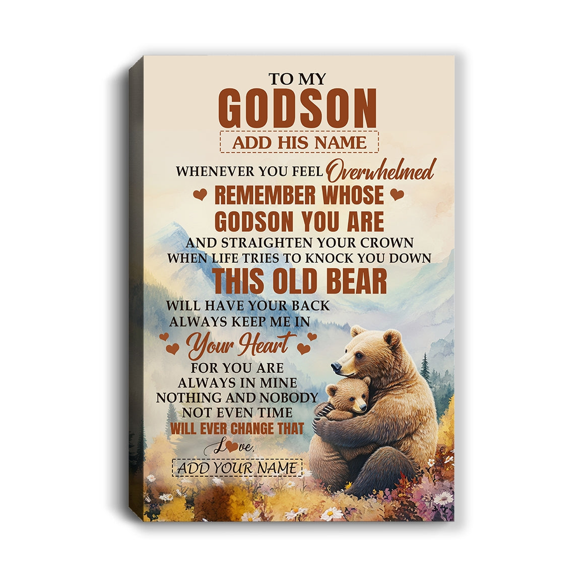 Personalized To My Godson Gifts Canvas From Godmother Uncle Whenever Bear Unique Birthday Gifts For Godson Graduation Christmas Custom Wall Art Print Framed Canvas | teecentury