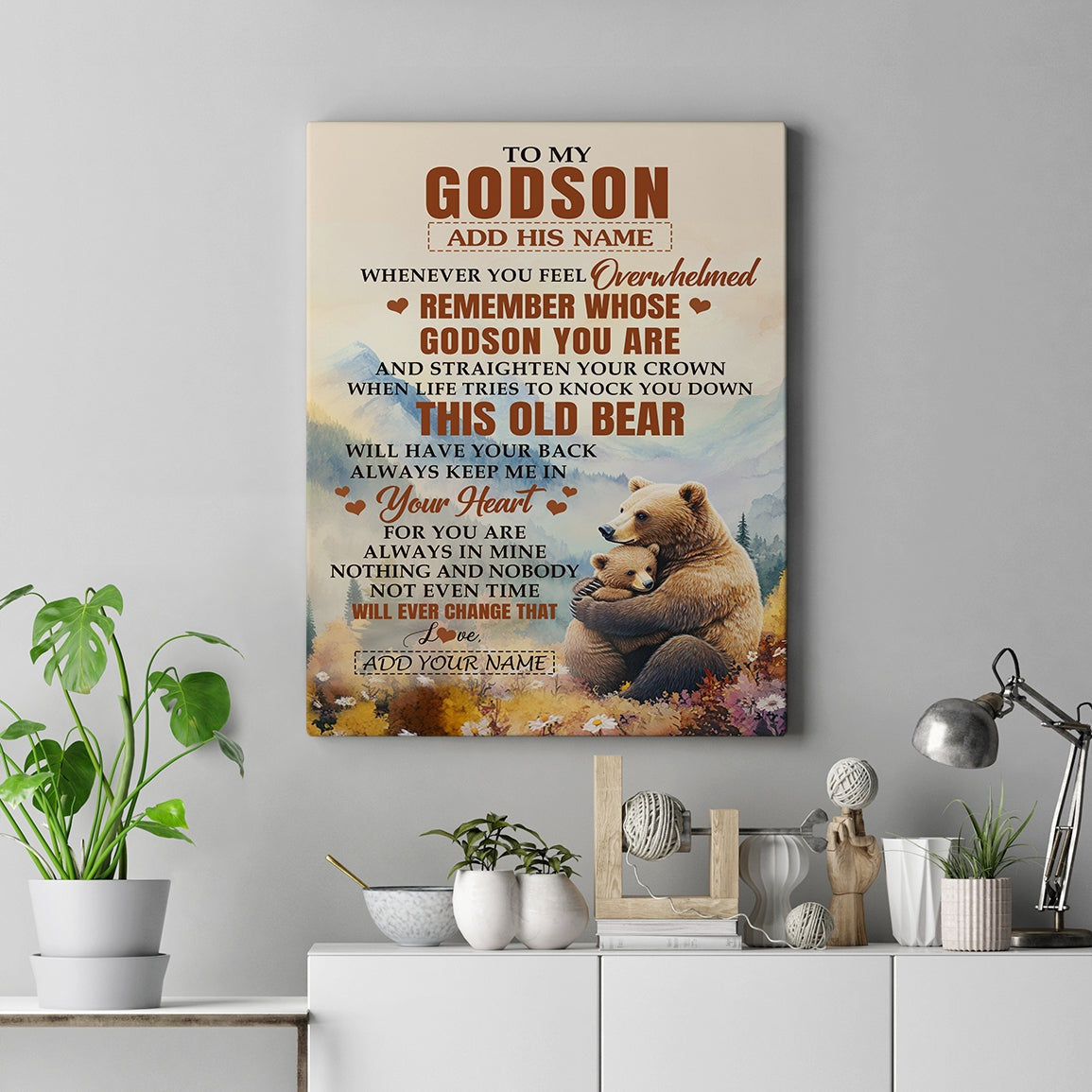 Personalized To My Godson Gifts Canvas From Godmother Uncle Whenever Bear Unique Birthday Gifts For Godson Graduation Christmas Custom Wall Art Print Framed Canvas | teecentury