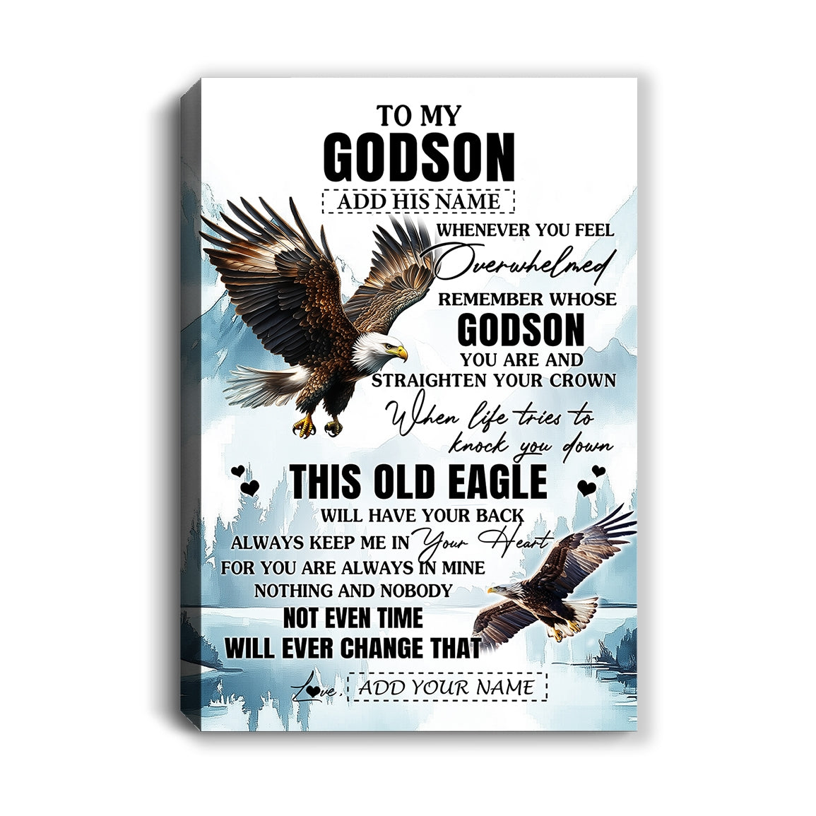 Personalized To My Godson Gifts Canvas From Godmother Uncle Whenever Eagle Unique Birthday Gifts For Godson Graduation Christmas Custom Wall Art Framed Canvas | teecentury