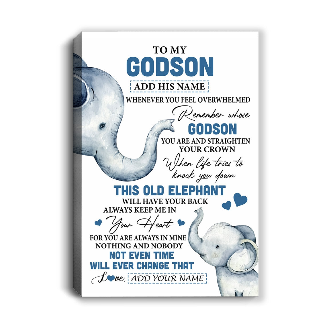 Personalized To My Godson Gifts Canvas From Godmother Uncle Whenever Elephant Unique Birthday Gifts For Godson Graduation Christmas Custom Wall Art Print Framed Canvas | teecentury