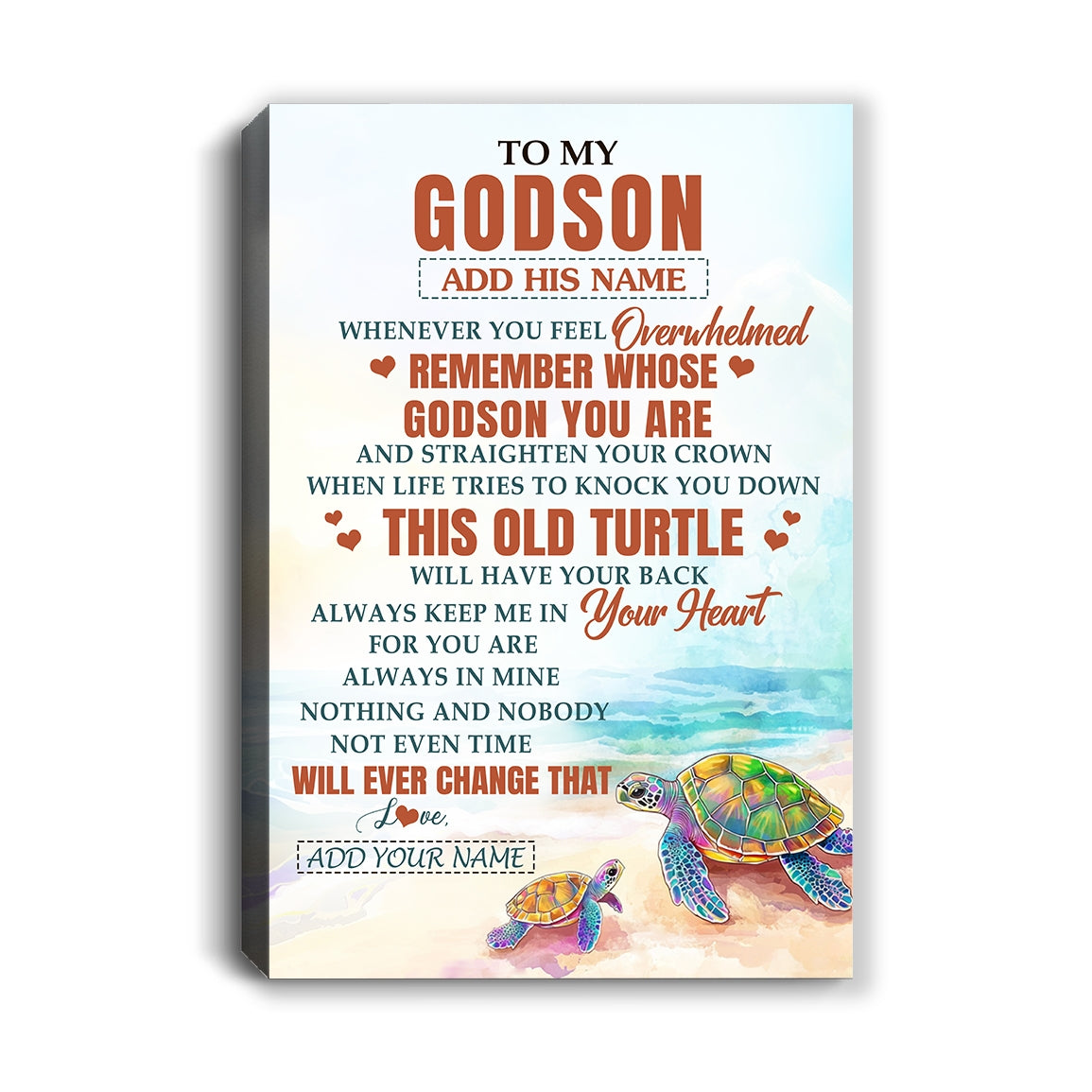 Personalized To My Godson Gifts Canvas From Godmother Uncle Whenever Turtle Unique Birthday Gifts For Godson Graduation Christmas Custom Wall Art Print Framed Canvas | teecentury