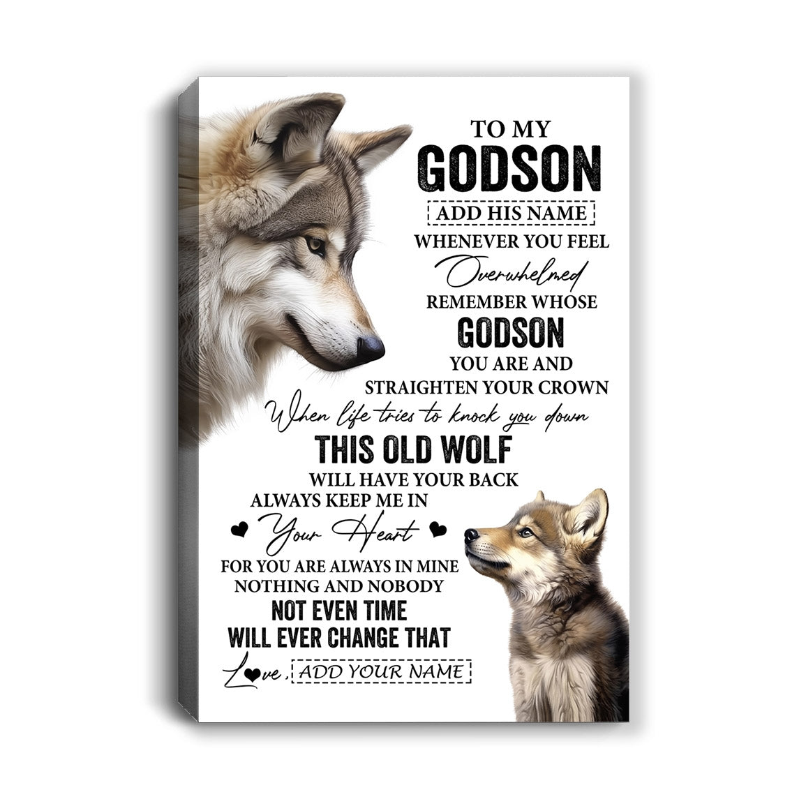 Personalized To My Godson Gifts Canvas From Godmother Uncle Whenever Wolf Unique Birthday Gifts For Godson Graduation Christmas Custom Wall Art Print Framed Canvas | teecentury