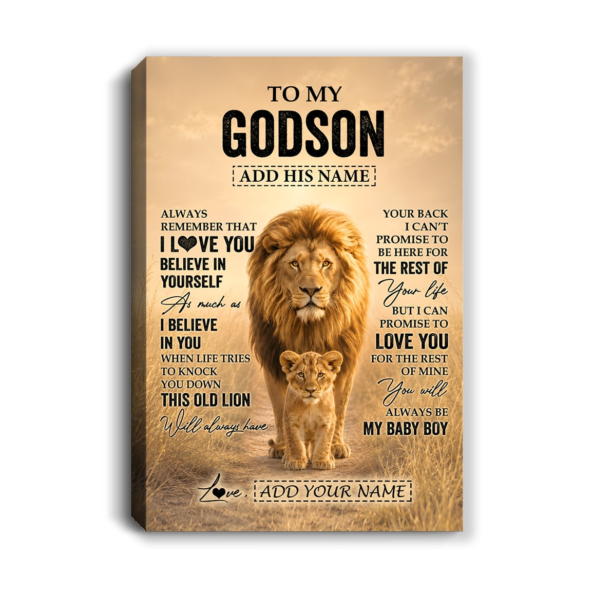 Personalized To My Godson Gifts Canvas From Uncle Always Remember Lion Gifts For Godson Birthday Graduation Christmas Custom Wall Art Framed Canvas | teecentury