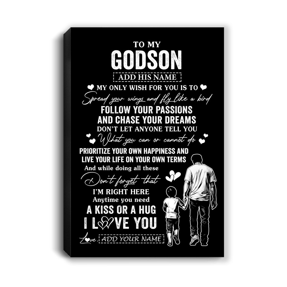Personalized To My Godson Gifts Canvas From Uncle Godfather My Only Wish For You Godson Birthday Gifts Graduation Christmas Custom Wall Art Print Framed Canvas | teecentury