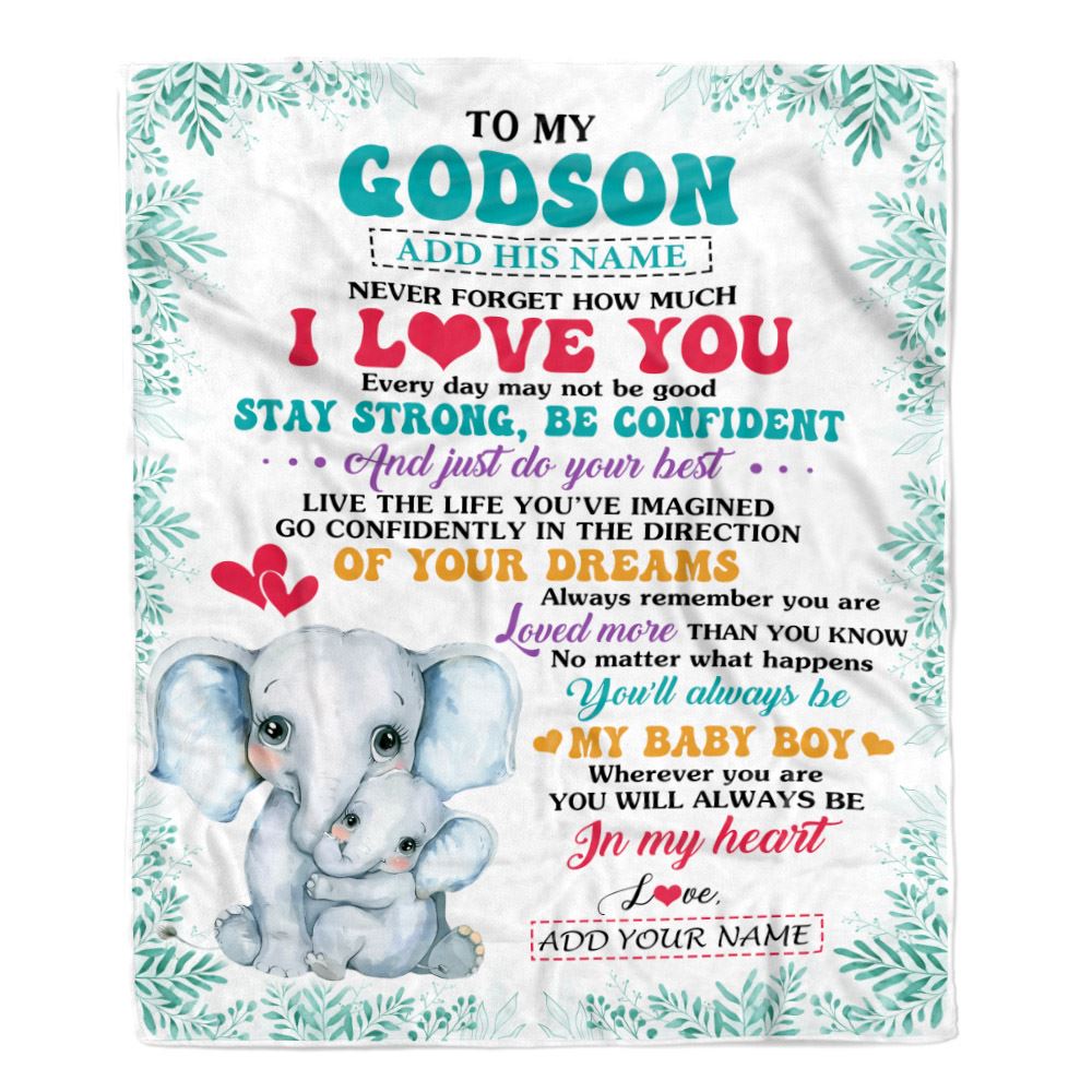 Personalized To My Godson Gifts From Aunt Blanket Elephant Never Forget How Much I Love You Godson Birthday Gifts Graduation Christmas Fleece Blanket | teecentury