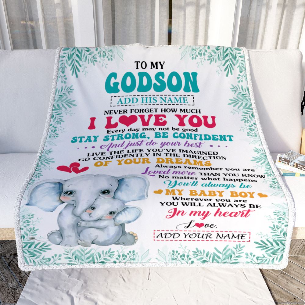 Personalized To My Godson Gifts From Aunt Blanket Elephant Never Forget How Much I Love You Godson Birthday Gifts Graduation Christmas Fleece Blanket | teecentury