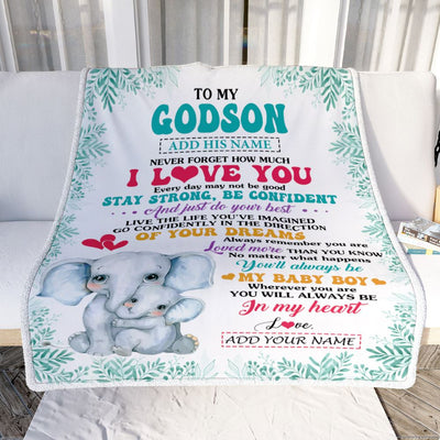 Personalized To My Godson Gifts From Aunt Blanket Elephant Never Forget How Much I Love You Godson Birthday Gifts Graduation Christmas Fleece Blanket | teecentury