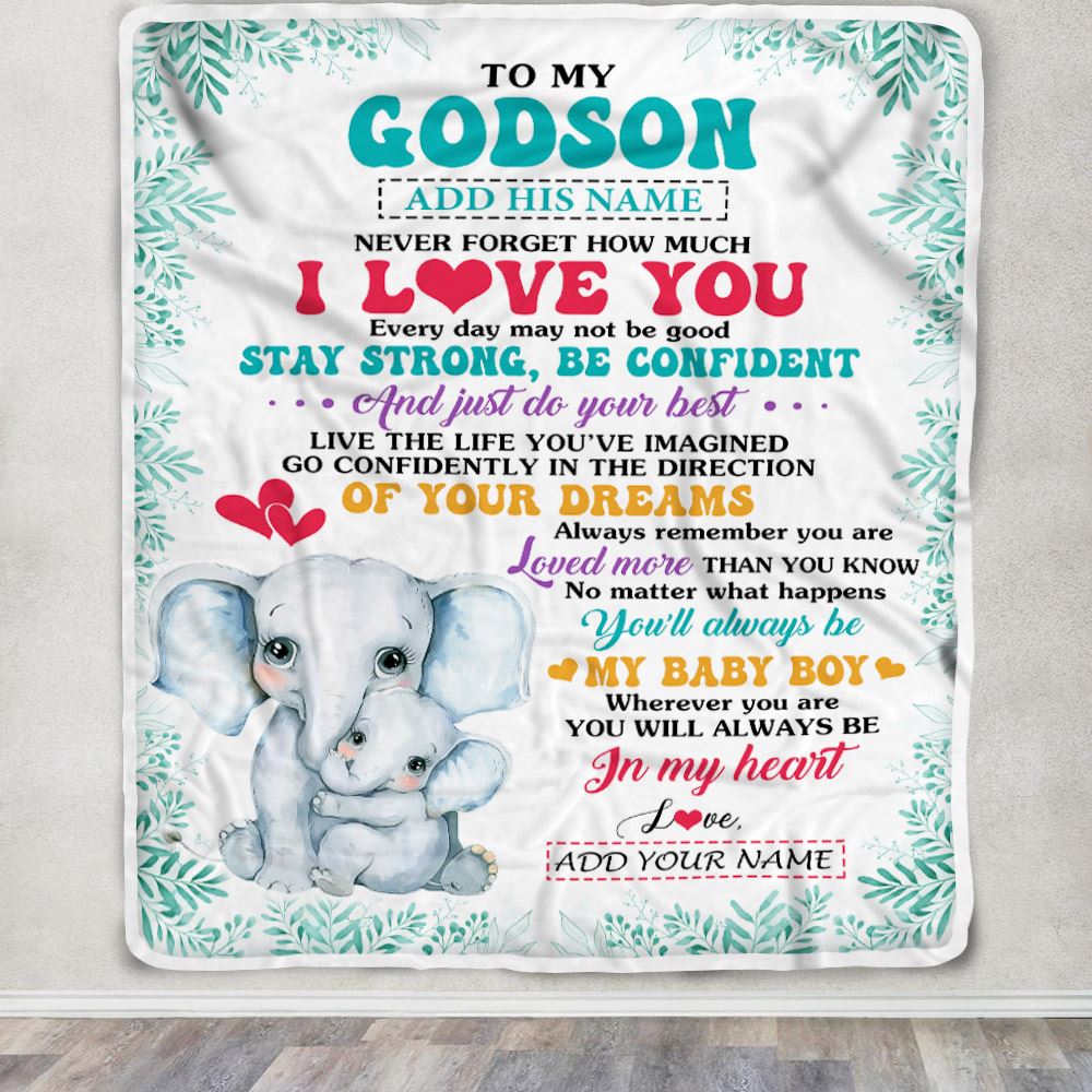 Personalized To My Godson Gifts From Aunt Blanket Elephant Never Forget How Much I Love You Godson Birthday Gifts Graduation Christmas Fleece Blanket | teecentury