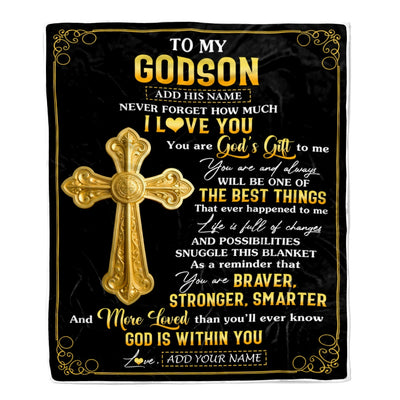 Personalized To My Godson Gifts From Godfather Blanket Christian God Is With You Gifts For Godson Birthday Present Graduation Christmas Custom Fleece Blanket | teecentury