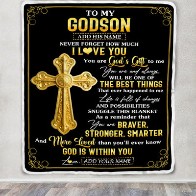 Personalized To My Godson Gifts From Godfather Blanket Christian God Is With You Gifts For Godson Birthday Present Graduation Christmas Custom Fleece Blanket | teecentury