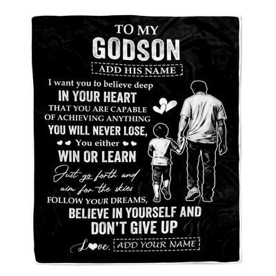 Personalized To My Godson Gifts From Godfather Blanket Don't Give Up Godfather Gifts For Godson Birthday Graduation Christmas Customized Fleece Throw Blanket | teecentury