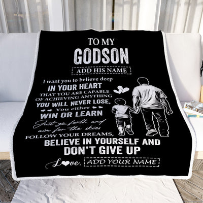 Personalized To My Godson Gifts From Godfather Blanket Don't Give Up Godfather Gifts For Godson Birthday Graduation Christmas Customized Fleece Throw Blanket | teecentury