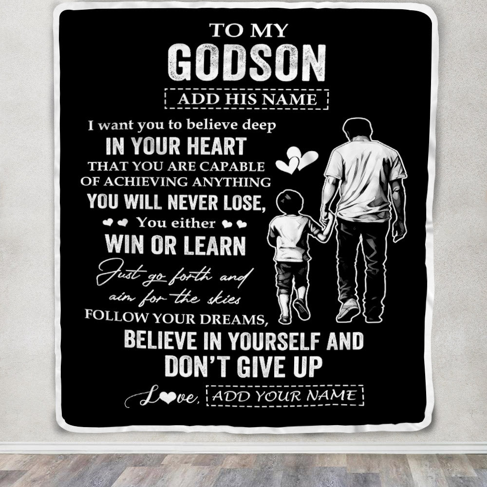 Personalized To My Godson Gifts From Godfather Blanket Don't Give Up Godfather Gifts For Godson Birthday Graduation Christmas Customized Fleece Throw Blanket | teecentury